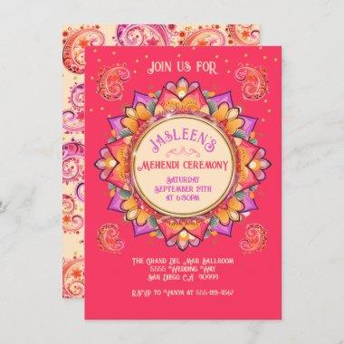 Mehndi Mandala Night Party Pink Gold Invitations