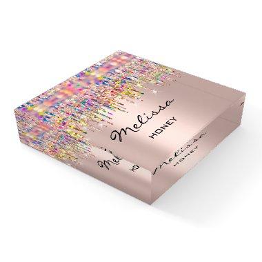 Melissa NAME MEANING Holographic Rose DRIPS Paperweight