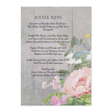 Menu Wedding Rustic Elegant Floral Pink Peonies