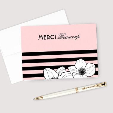 Merci Beaucoup Pink Black French Anemone Flowers Thank You Invitations