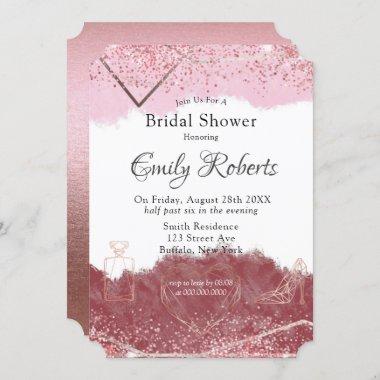 Merlot and Blush Pink Watercolor Bridal Shower Invitations