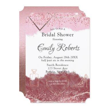 Merlot and Blush Pink Watercolor Bridal Shower Invitations