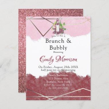 Merlot and Blush Pink Watercolor Brunch & Bubbly Invitations