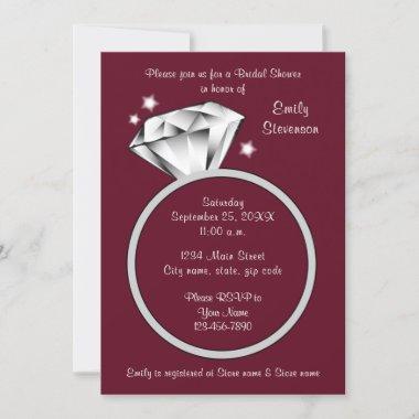 Merlot wine Diamond ring Bridal Shower Invitations