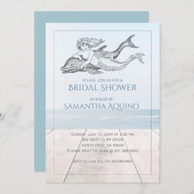 Mermaid And Dolphin Bridal Shower Invitations
