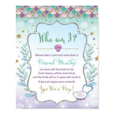 Mermaid Bridal Shower Game Who am I Memory Game Poster