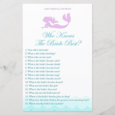 Mermaid Bridal Shower Game - Who knows Bride Best