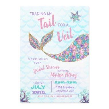 Mermaid Bridal Shower Invitations, glitter Invitations