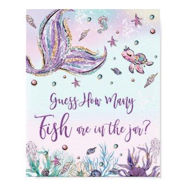 Mermaid Guess How Many Fish Baby Shower Birthday Poster