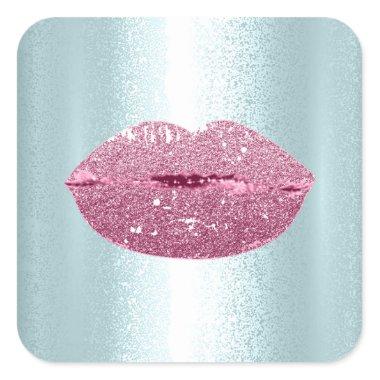 Mermaid Kiss Lips Makeup Artist Modern Aqua Blue Square Sticker