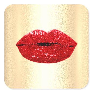 Mermaid Kiss Lips Makeup Artist Red Gold Glam Square Sticker