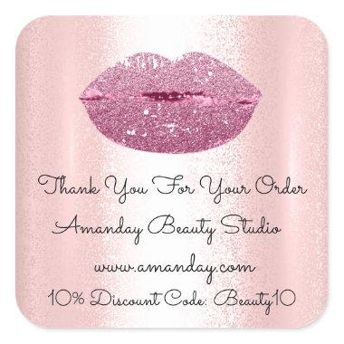 Mermaid Kiss Lips Thank You Shopping Pink Square Sticker