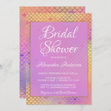 Mermaid Purple, Pink and Yellow Bridal Shower Invitations