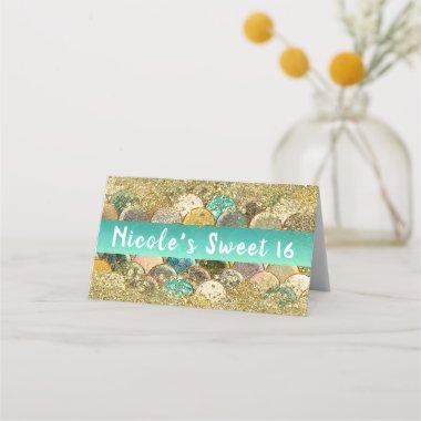 Mermaid Scales Cascading Gold Glitter Table Seat Place Invitations