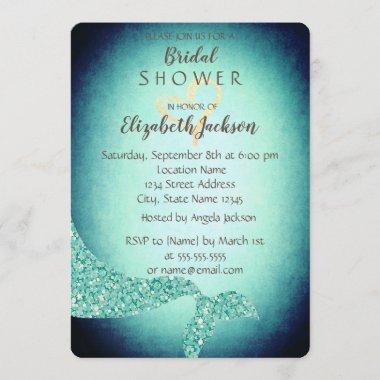 Mermaid Tail,Gold Heart Bridal Shower Invitations