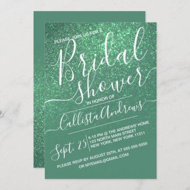 Mermaid Teal Sparkly Glitter Ombre Bridal Shower Invitations