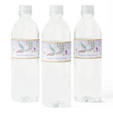 Mermaid Under the Sea Pool Party Purple Mint Gold Water Bottle Label