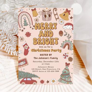 Merry and Bright Retro Christmas Holiday Party Invitations