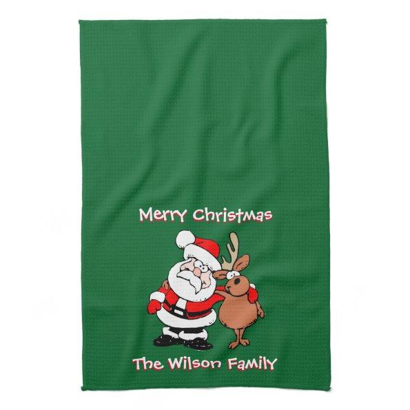 Merry Christmas Personalized Green Tea Kitchen Towel