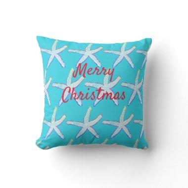 Merry Christmas Starfish Patterns Custom Blue Outdoor Pillow
