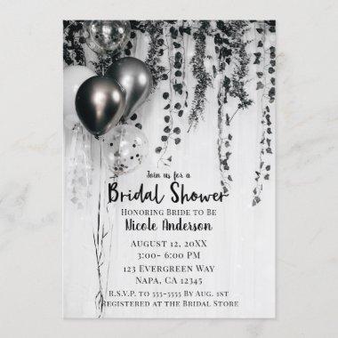 Metallic Party Balloons Rustic Ivy Bridal Shower Invitations