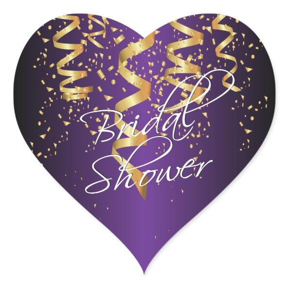 Metallic Purple Gold Confetti Bridal Shower Heart Sticker