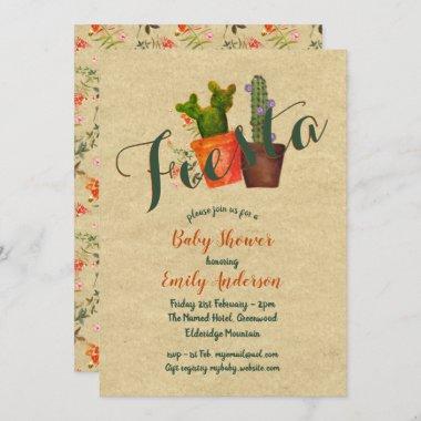 Mexican Fiesta Baby Shower Rustic Cacti Cactus Invitations