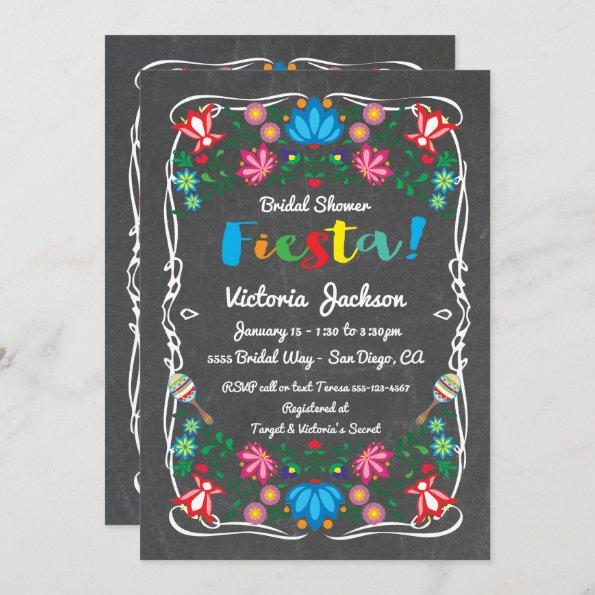 Mexican Fiesta Bridal Shower Flower Chalkboard Invitations