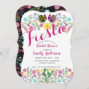 Mexican Fiesta Bridal Shower Roosters Folk Flowers Invitations