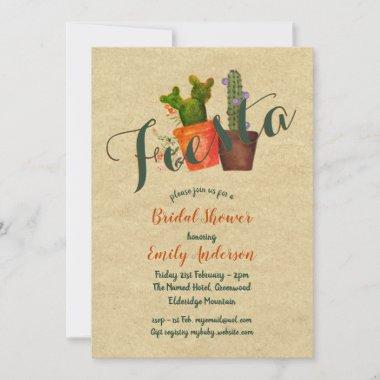 Mexican Fiesta Bridal Shower Rustic Cacti Cactus Invitations