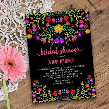 Mexican Fiesta Floral Black Colorful Bridal Shower Invitations