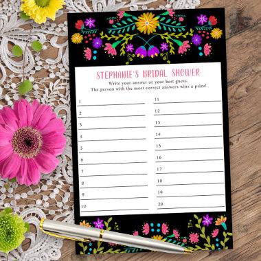 Mexican Fiesta Floral Shower Game Answer Sheet