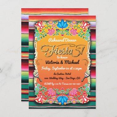 Mexican Fiesta Party Gold Glitter Rehearsal Dinner Invitations
