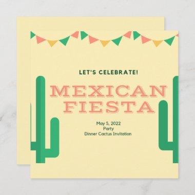 Mexican Fiesta Rehearsal Dinner Cactus Floral Invitations