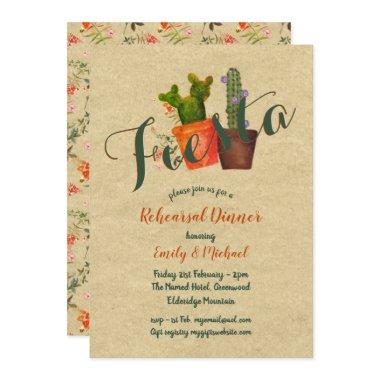 Mexican Fiesta Rehearsal Dinner Rustic Cacti Invitations