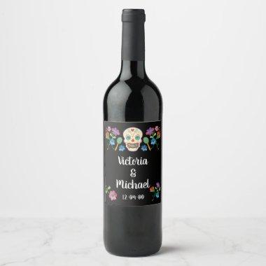 Mexican Fiesta Sugar Skull embroidery Wine Labels