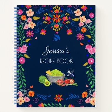 Mexican floral blue Name Recipe Book kitchen gift