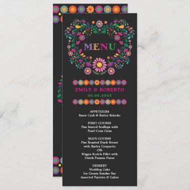 Mexican Floral Pattern Wedding Fiesta Menu Invitations