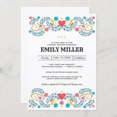 Mexican Folk Floral Embroidery Bridal Shower Invitations