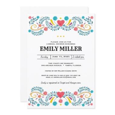 Mexican Folk Floral Embroidery Bridal Shower Invitations