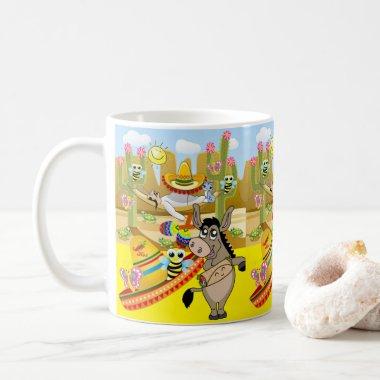 Mexican Man Donkey Sombrero Butterfly Yellow Mug