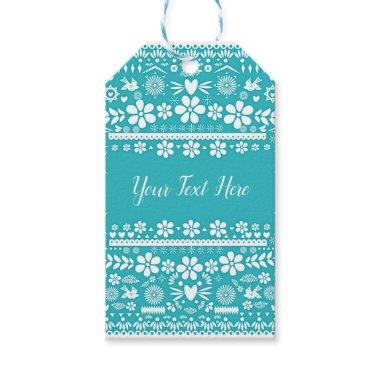 Mexican Picado Cut Turquoise Teal Wedding Marriage Gift Tags
