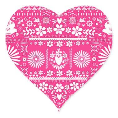 Mexican Picado Hot Pink White Wedding Marriage Heart Sticker