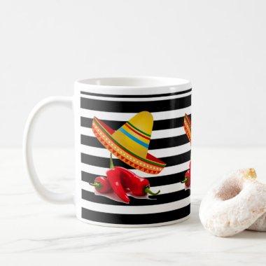 Mexican Sombrero Black White Stripe Mug