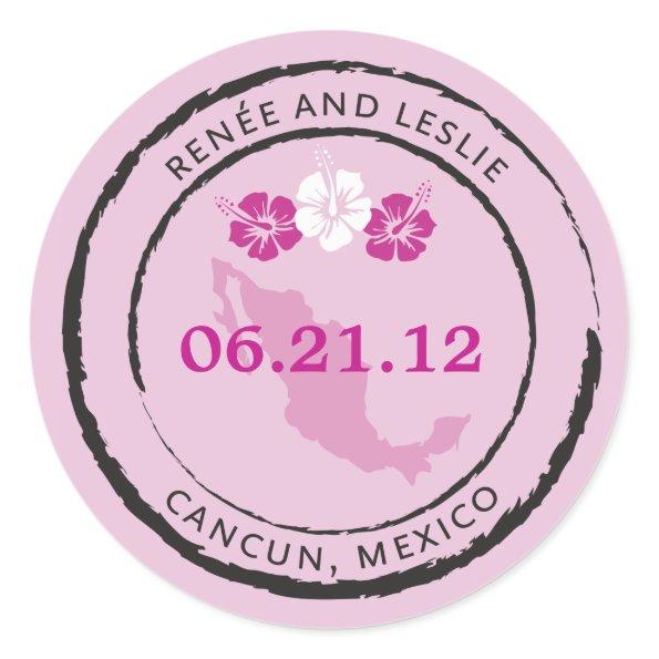 Mexico Passport Stamp with Hibiscus Flowers Classic Round Sticker