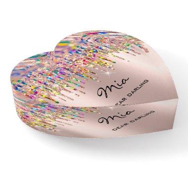 Mia Holograph Rainbow Rose Name Meaning Heart Paperweight