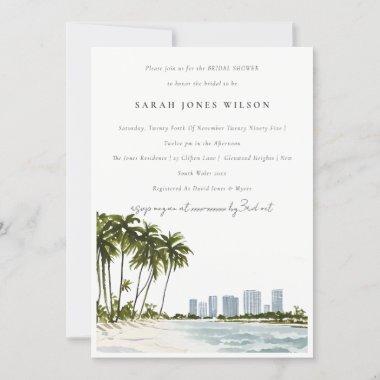 Miami Florida Watercolor Palm Beach Bridal Shower Invitations