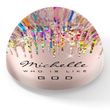 Michelle Holographic Rose Drips Name Meaning Paperweight