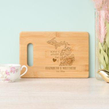 Michigan state map outline newly weds USA Engraved Cutting Board