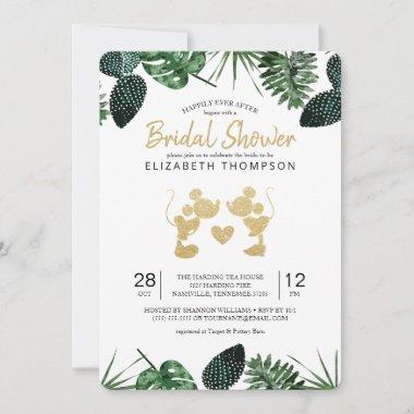 Mickey & Minnie | Tropical Faux Gold Bridal Shower Invitations